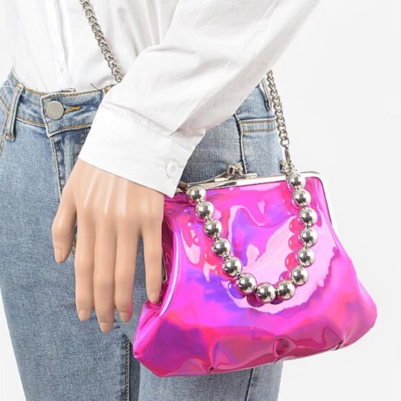 BNWT Brand New Holographic Ball Chain Top Handle ClutchBag Crossbody Bag - Picture 5 of 7